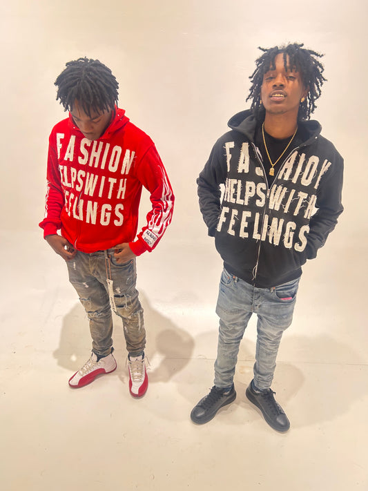 "FASHION HELPS WITH FEELINGS" ZipUp Jacket